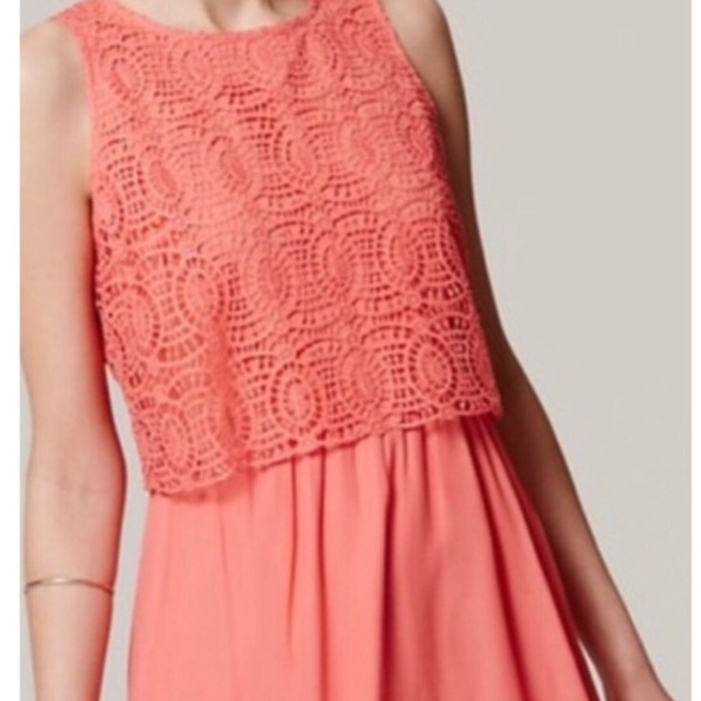 Beautiful Loft Coral Crochet Bodice Dress